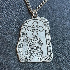 Signed Borje Tennung BT Sweden Pewter Nordic Necklace with Runes